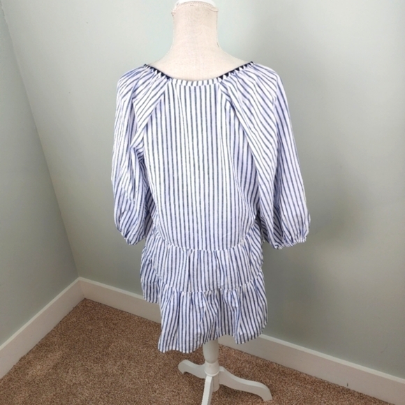 Melissa Paige Women’s Plunge V Neck Linen Baloon Sleeve Top Blouse Blue Size Med - Picture 6 of 10